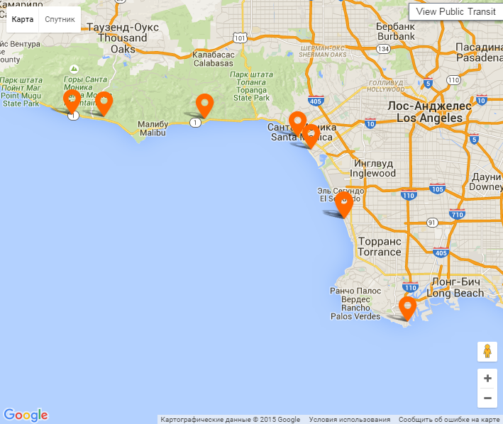 карта пляжей Лос Анжелеса